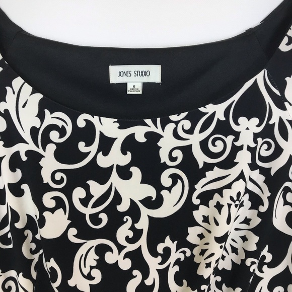 Jones Studio Black and White Belted Swing Midi Dress size 6 - Picture 4 of 7